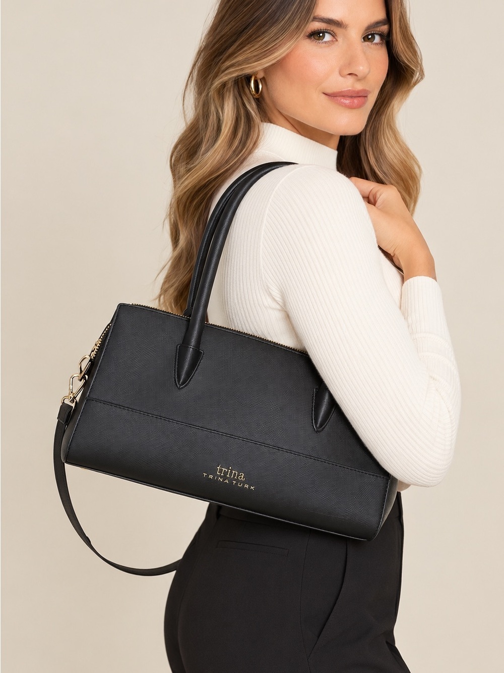 NWT Trina Turk Black Colorblock Satchel Shoulder Bag $138